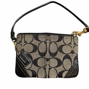 Coach Signature Black and Gray Canvas Wristlet
